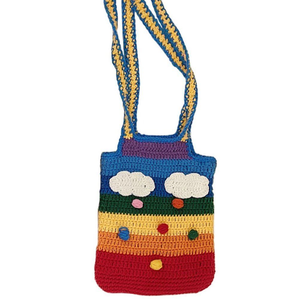 Rainbow Striped Knitted Bag | Women Handmade Crochet Shoulder Bag - Picture 2 of 6